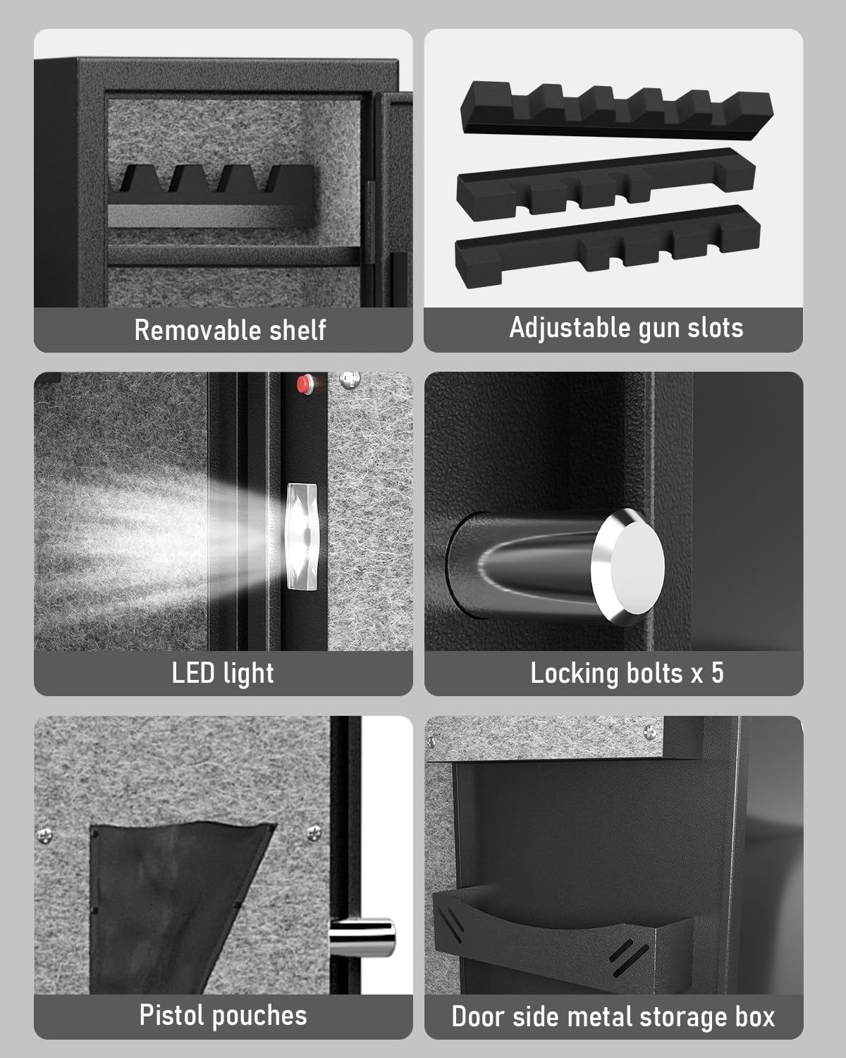 Kavey 5-8 Gun Safe, Long Gun Safe for Home Rifle and Pistols with Backlit Keypad, Quick Access Gun Cabinet with LED Light and Removable Shelf