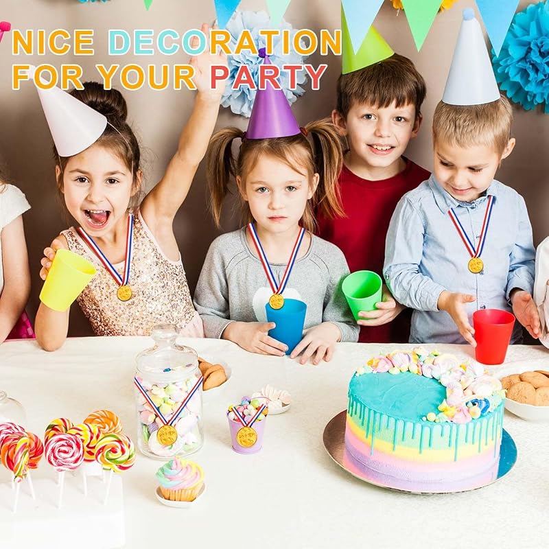 100 Pcs Gold Winner Medal Set - Plastic Trophies 3.6cm for Sports, Parties & Games