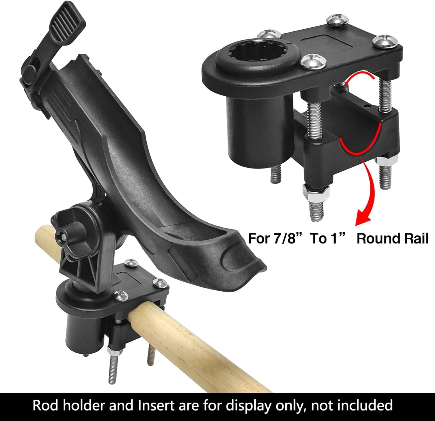 2PCS Rod Holder Rail Mount, Fits 1-1/4" Square & 7/8" to 1" Round Rails, No-Drill Fishing Rod Holder Base