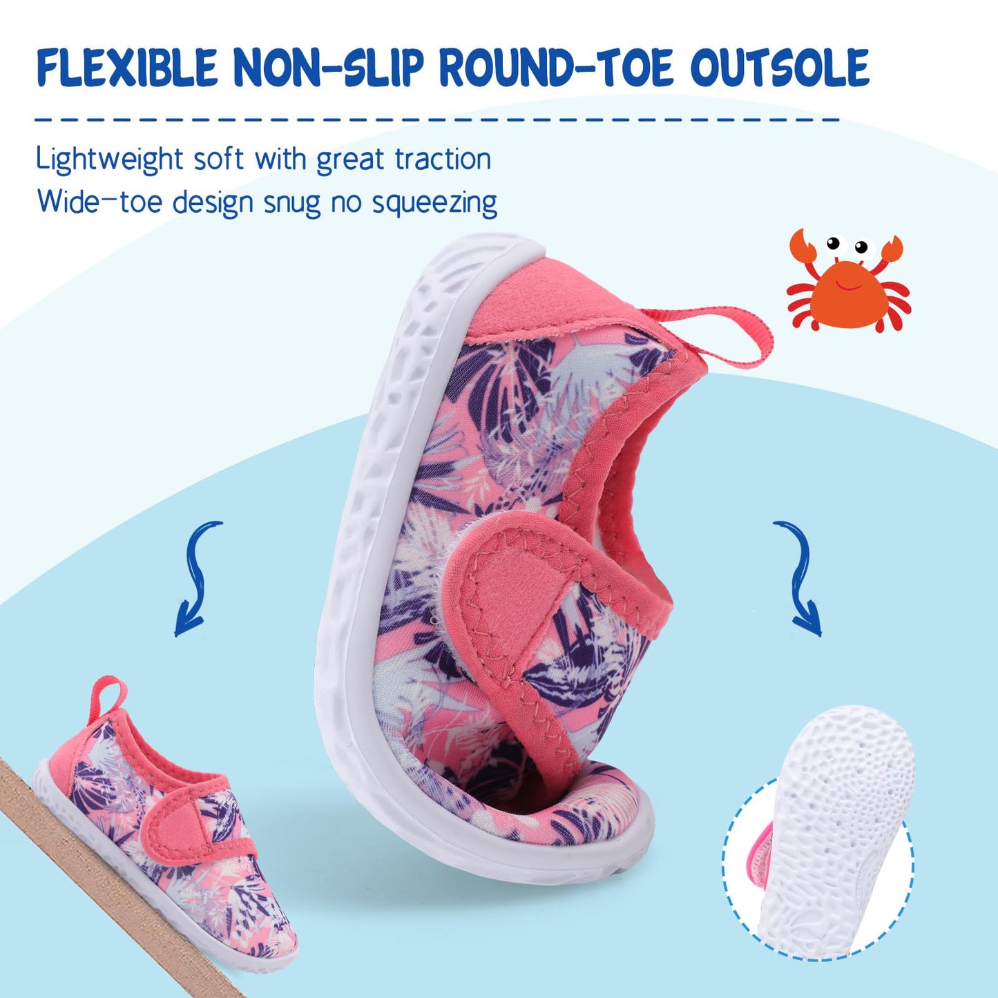 LeIsfIt Boys Girls Water Shoes Kids Aqua Socks Toddler Quick-Dry Swimming Shoes Non-Slip Summer Shoe for Beach Pool Surf, Pink Pattern, 9 Toddler