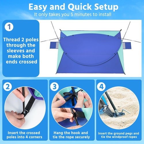 VXVGER Beach Tent Sun Shelter for 2 People, UV Protection Sunshade Portable Outdoor Canopy for Family Camping Traveling