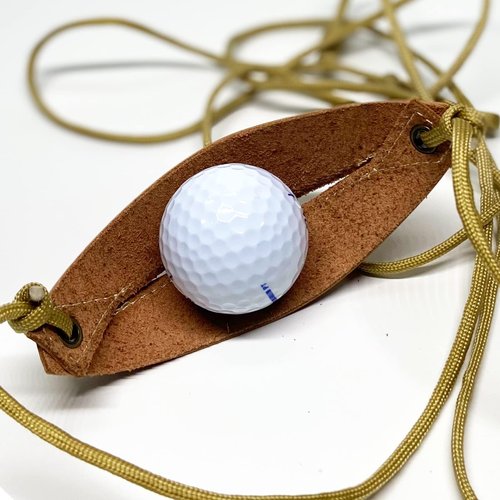 Parallel Halo Leather Shepherd Sling Handmade Paracord Shepherds Old-Fashioned Slingshot Tennis Ball Thrower (Brown)