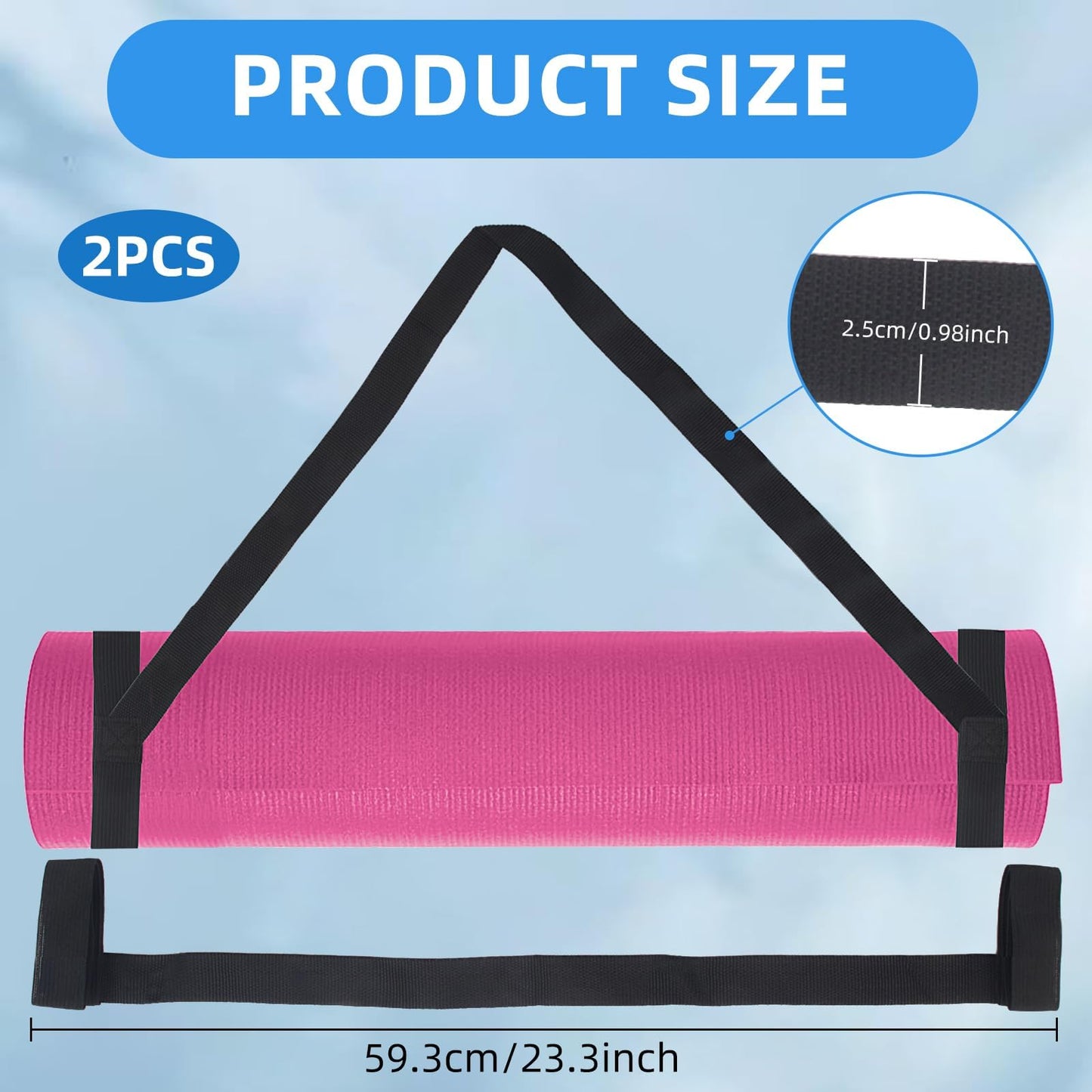 2PCS Black Yoga Strap for Carrying Mat, 23.3 X 0.98 Inch Yoga Mat Strap for Carrying Easy-Cinch, Adjustable Yoga Mat Holder, Yoga Sling Mat Strap for Most Size with Thick Comfy (Yoga Mat Not Included)