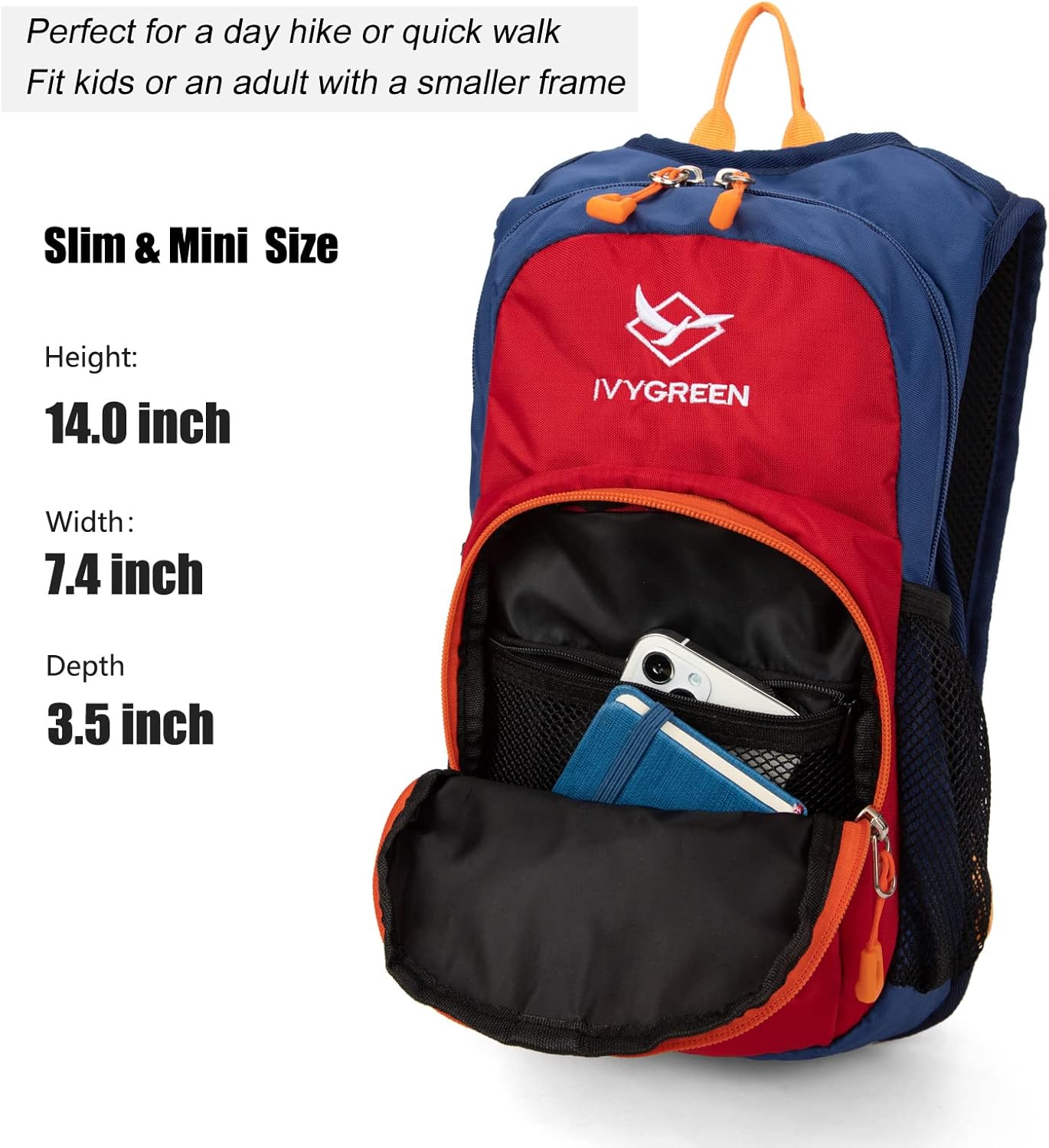Ivygreen Kids Hydration Backpack, Hiking Backpack for Boys or Girls with 1.5L Water Bladder