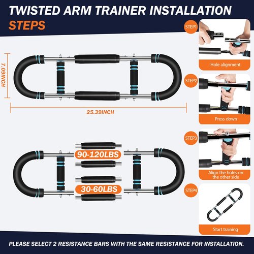 FASTORS 30-120lb Twister Arm Trainer,Adjustable Arm Chest Exerciser with 4 Resistance Springs for Men & Women Upper Body Workout,Detachable Power Twist Home Fitness Equipment