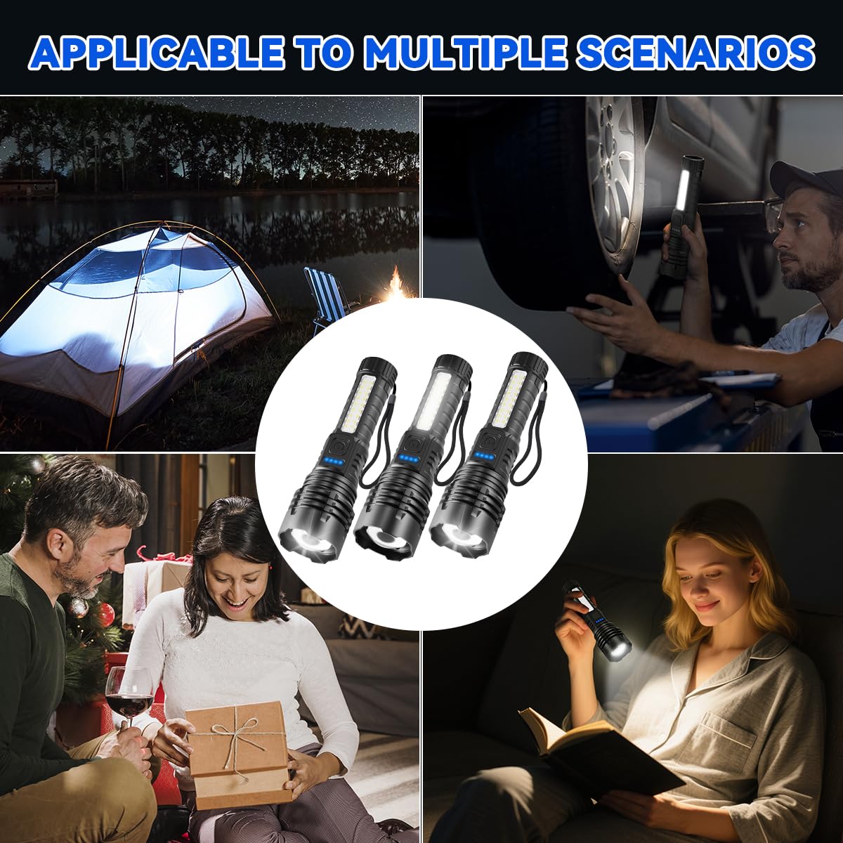 3Pack Rechargeable Flashlights, 7Mode Flashlights High Lumens, Super Bright LED Flashlight, Adjustable Tactical Flash Light, High Powered Flash Light, Handheld Flashlight for Home Emergency Camping