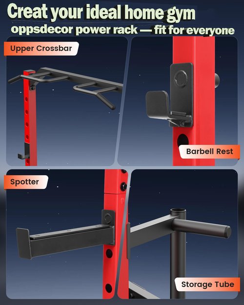 Adjustable Power Rack Squat Stand for Home Gym Equipment, Power Cage with 2 Pull Up Bars, 13-Level Strength Training Exercise Equipment Smith Machine with Heavy-Duty Steel Frame for Bench Press