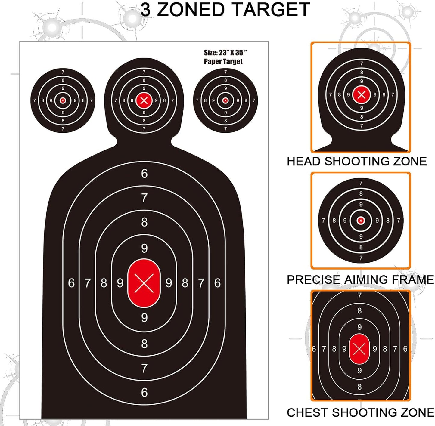 23x35 Inch Silhouette Shooting Targets - Reactive Paper Targets with Instant Hit Visibility for Indoor/Outdoor Pistol, Rifle, BB Guns, Airgun Practice
