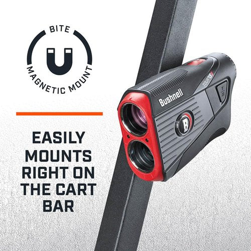 Bushnell Golf Tour V5 Shift Laser Rangefinder Patriot Pack | Slope Compensation, PinSeeker, Magnetic Mount, 6X Magnification, 1300 Yard Range, 3D Flyovers in App, Signature Series Golf Towel Bundle