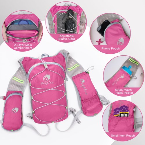 Outplea Small Running Water Vest, Festival Water Backpack with 2L Water Bladder, Lightweight Hydration Pack, Hiking Hydro Pack, Hydropack for Women Men Runners Camping Biking Climbing