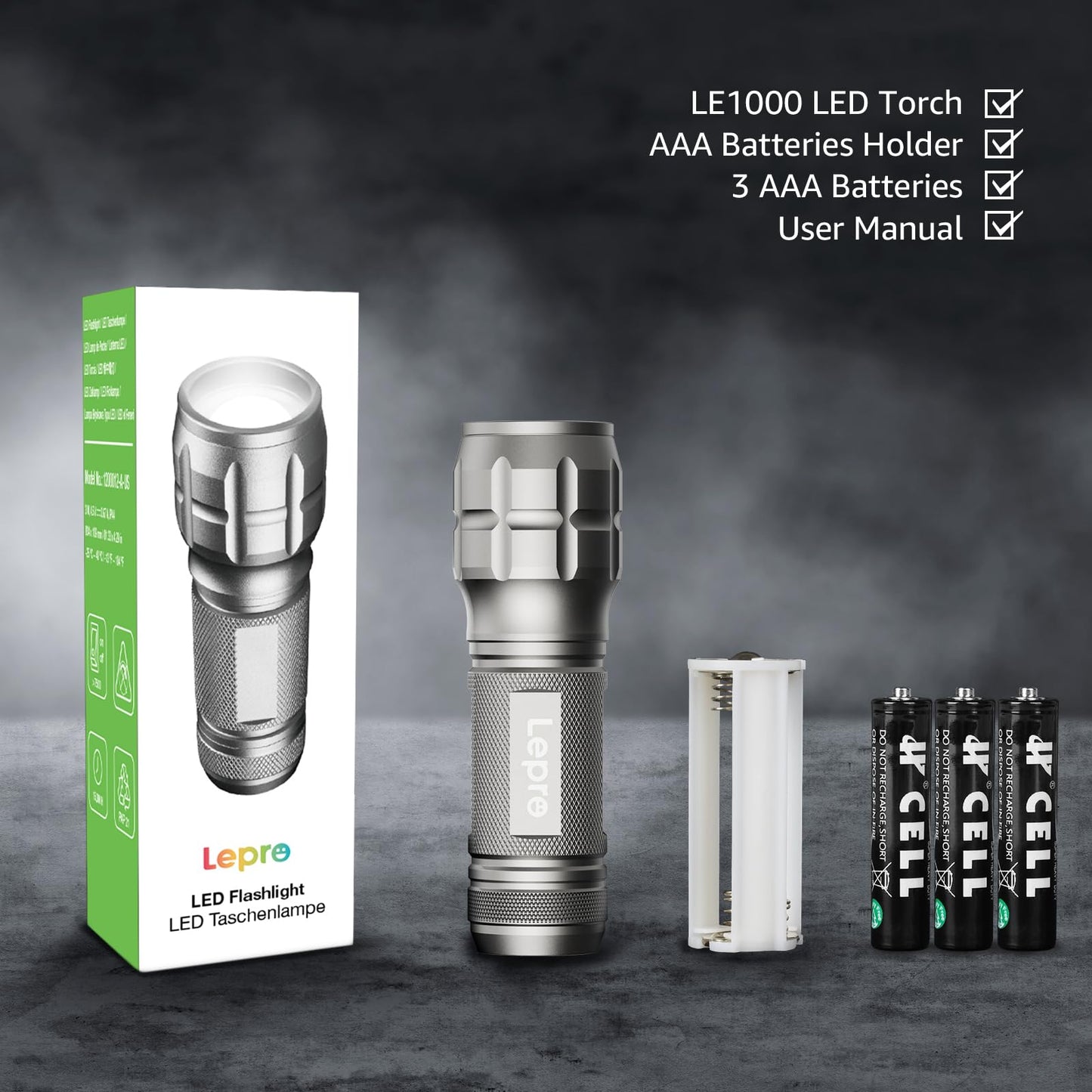 Lighting EVER LED Flashlights High Lumens, Small Flashlight, Waterproof, Adjustable Focus Flash Light for Outdoor, Emergency, Camping, AAA Batteries Included, 2 Pack