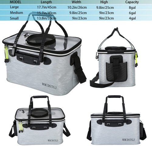 WHCDSTGJ Transparent Lid Fishing Bucket, Portable Foldable Bait Bucket with Aeration Hole, Live Fish Storage. 6 gallons