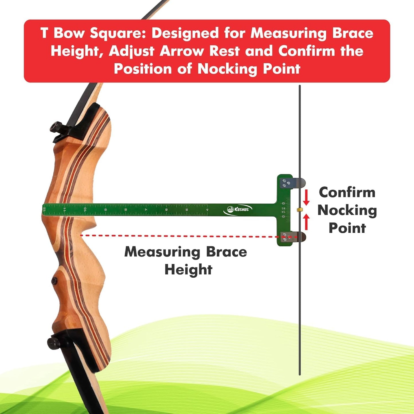 KESHES Archery Bow String Nocking Points Set – T Square Ruler, Nock Pliers with 6 Brass Nocks for Recurve Bow – Ideal for Bow and Arrow Tuning & Archery Target Accessories