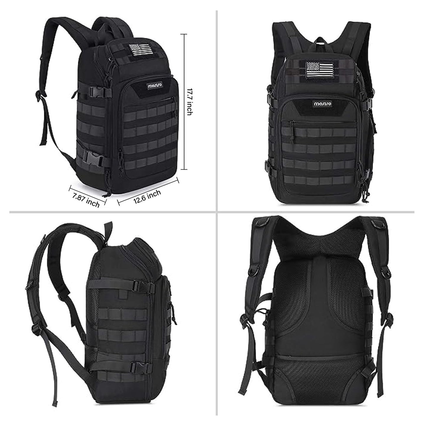 MOSISO 30L Military Tactical Backpack for Men, Army Backpack Military Daypack 3 Day Assault Pack Hiking Rucksack Bug Out Bag, Black