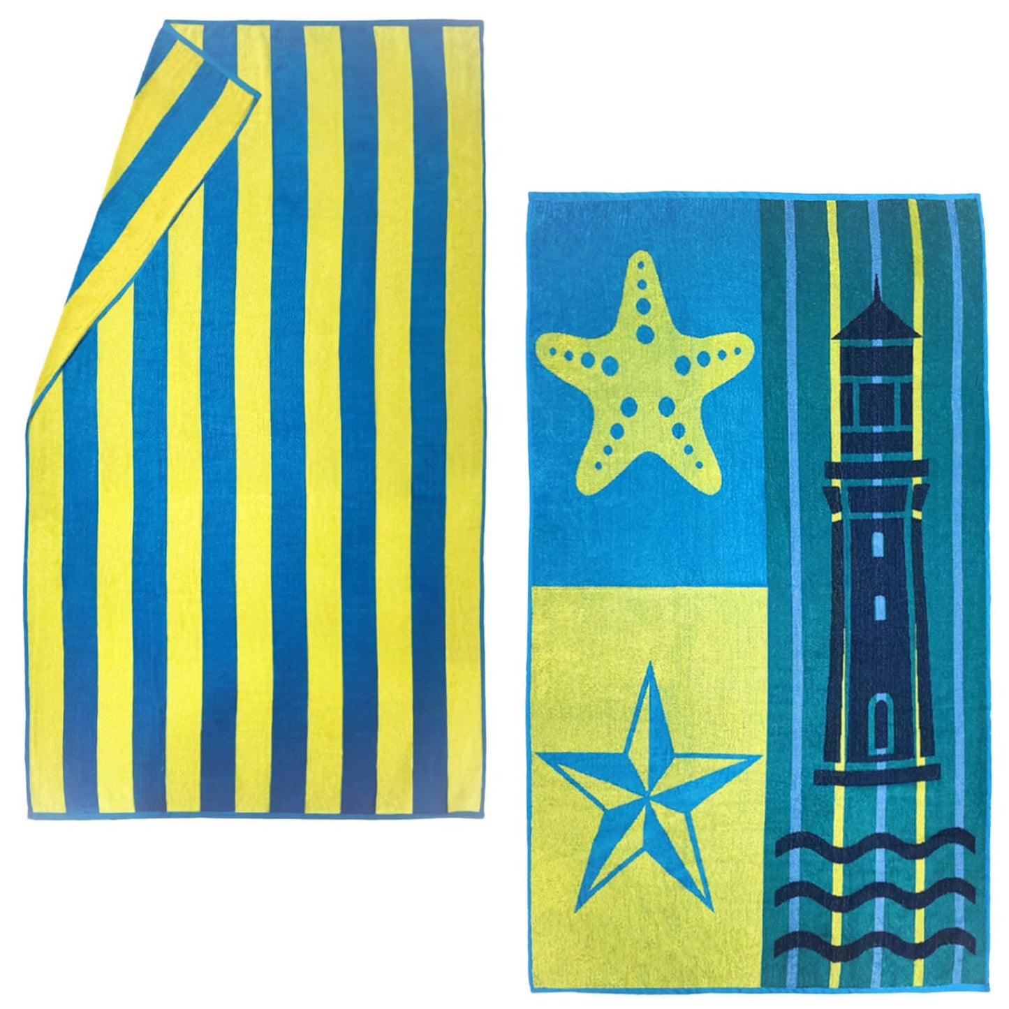 Kaufman - Premium 2-Pack Velour Oversized Double Jacquard Reversible 750 GSM Beach, Pool Towel, Plush Towel, 40in x 70in, Luxurious 100% Cotton (Turq/LTH)