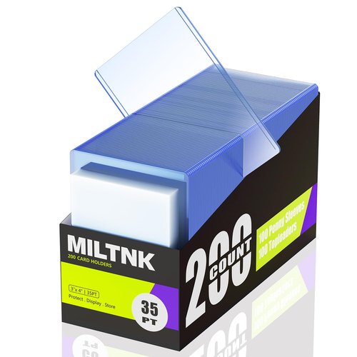 200 Pack Card Sleeves Toploaders, Hard Plastic Top Loaders, Baseball Sports Trading PKM Card Holder Protectors (100 Toploaders + 100 Sleeves)