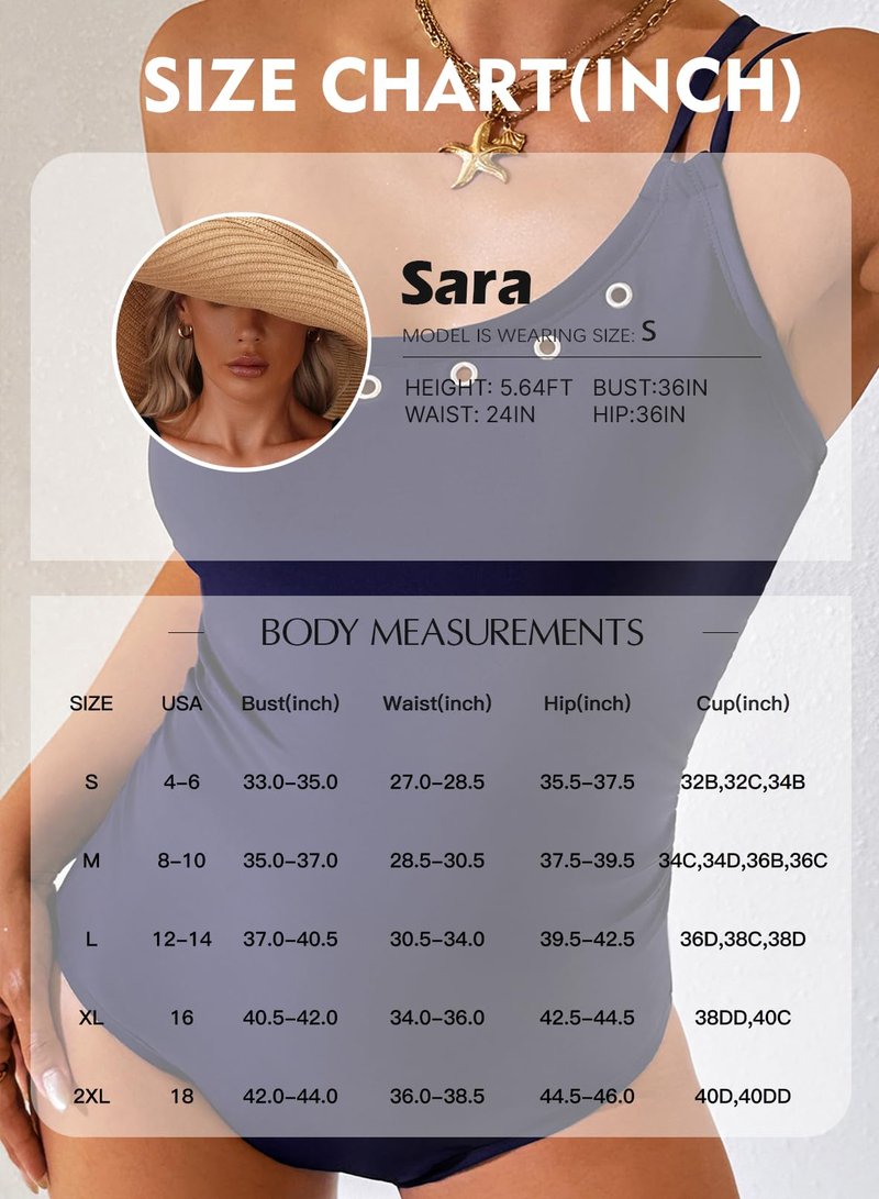 Herseas Womens One Piece Swim Suits One Shoulder Adjustable Spaghetti Straps Grommet Eyelet Cheeky Bathing Suits Slimming Cruise Essentials Dark Green Medium