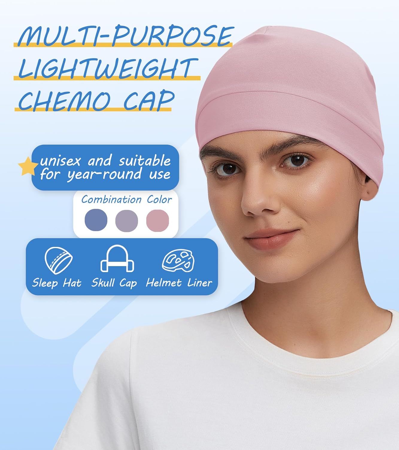 3 Pieces Cotton Skull Caps for Men Women Chemo Headwear Lightweight Beanie Sleeping Cap Helmet Liner