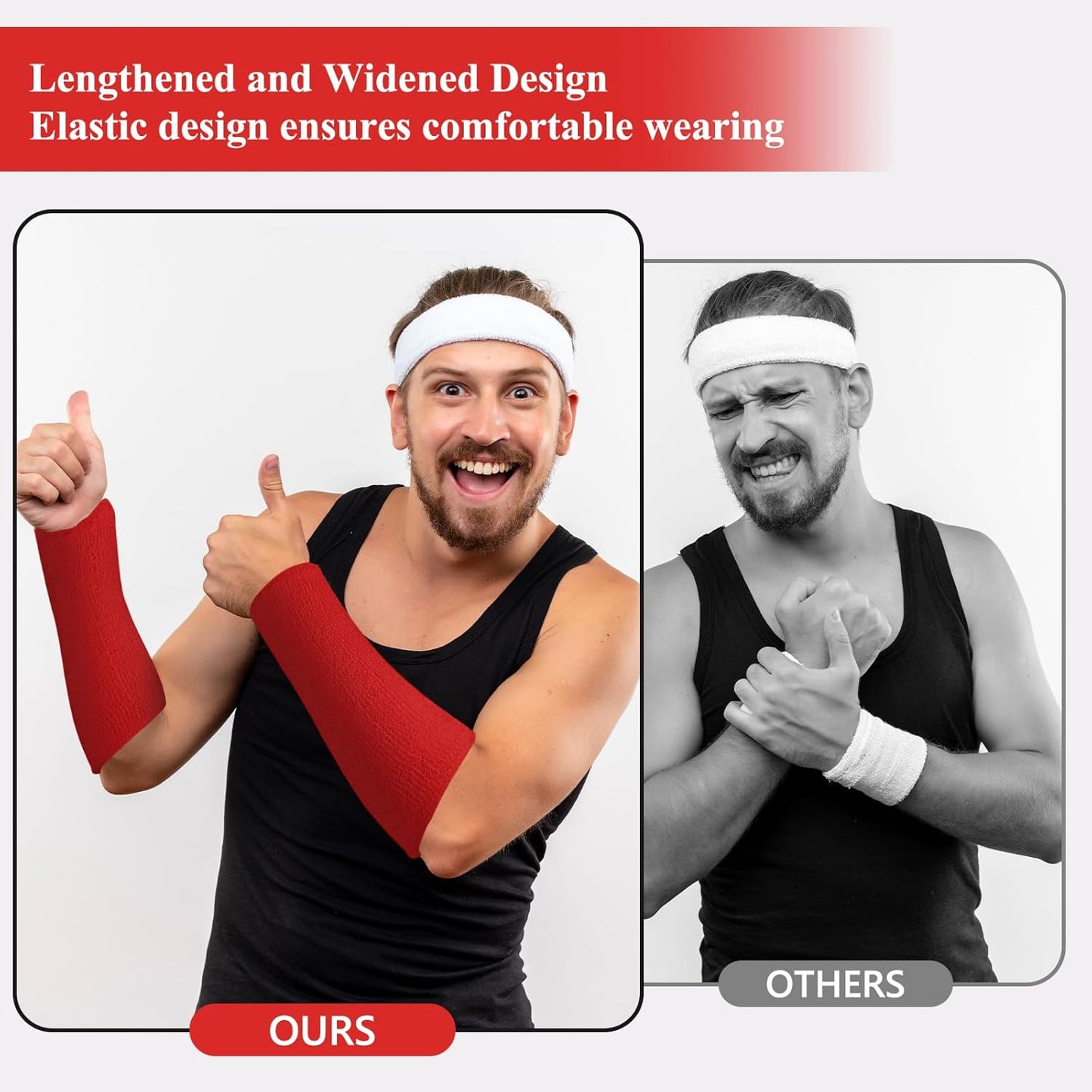 2 Pcs 9 Inch Long Wristbands Sweatbands Black Large Sweat Bands Wristbands Wrist Sweatbands Bulk Arm Sweat Bands for Men Women Weight Loss Football Workout