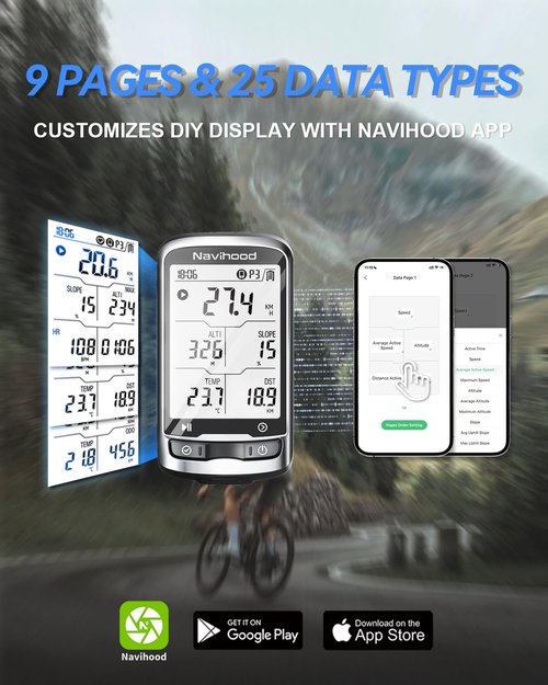 Navihood L4 Entry Level GPS Bike Computer Wireless, Laminated 2.3" Screen, Ultra Thin and Lightweight Bike Speedometer, IPX7 Waterproof, Bluetooth ANT+ Cycling Computer