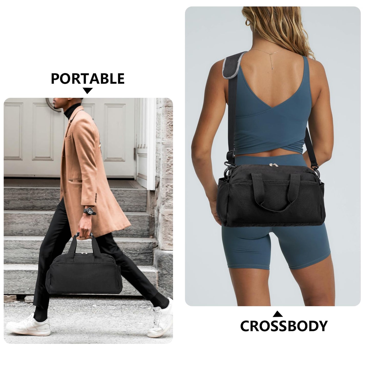 14 inch Small Gym Bag for Women & Men, Mini Duffel Bag for Travel Sports Lightweight Carry On Bag, Black