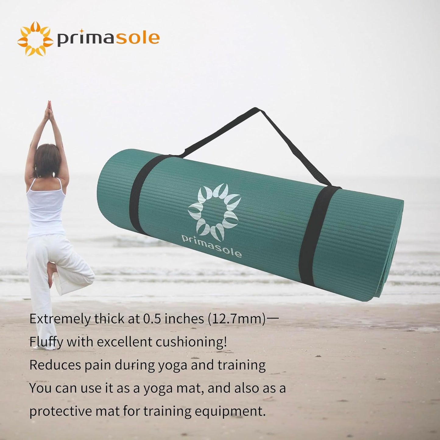 1/2-Inch Extra Thick NBR Yoga Mat with Enhanced Stability - Textured Design, Lightweight Mat with Carrying Strap & Case for Yoga, Pilates, Gym & Home Use (Multiple Colors)