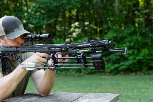 Killer Instinct Rival 410 Crossbow Package with 4x32 IR-W Scope, Rope Cocker, String Suppressors, 3-Bolt Quiver, 3 Hypr Lite Bolts and Field Tips, with a Stick of Rail Lube