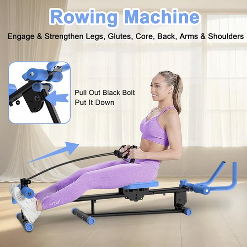 Ab Machine Workout Equipment Home Gym, 4-in-1 Exercise Equipment: Rowing Machine, Leg Press Machine, Ab Glider Machine, Roman Chair, Fitness Equipment for Abdominal & Core Strength Training (Pink)