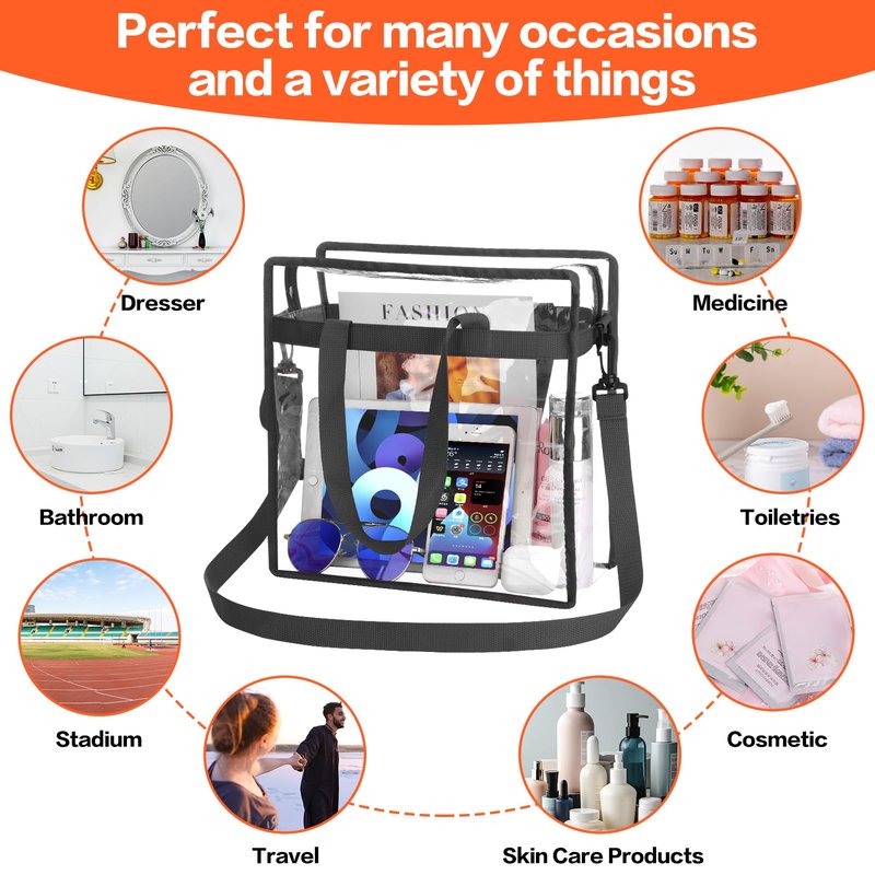 NATURAL STYLE Clear Tote Bag Stadium Security Approved, See Through Clear Handbag Purse Bag for Work, Beach, Stadium, Makeup, Cosmetics