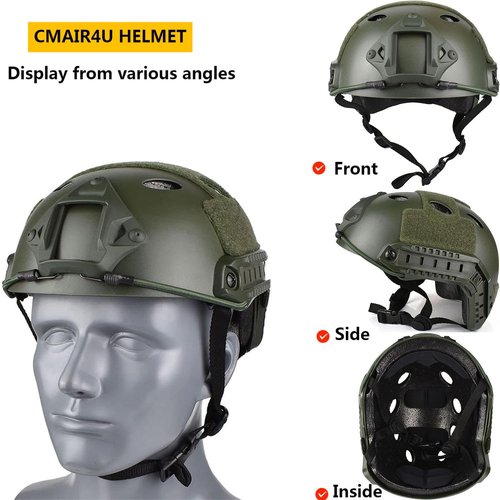 CMAIR4U 4 Pack Tactical Helmet Set - Paintball & Airsoft Helmet with Mask & Anti-Fog Goggles (OD)