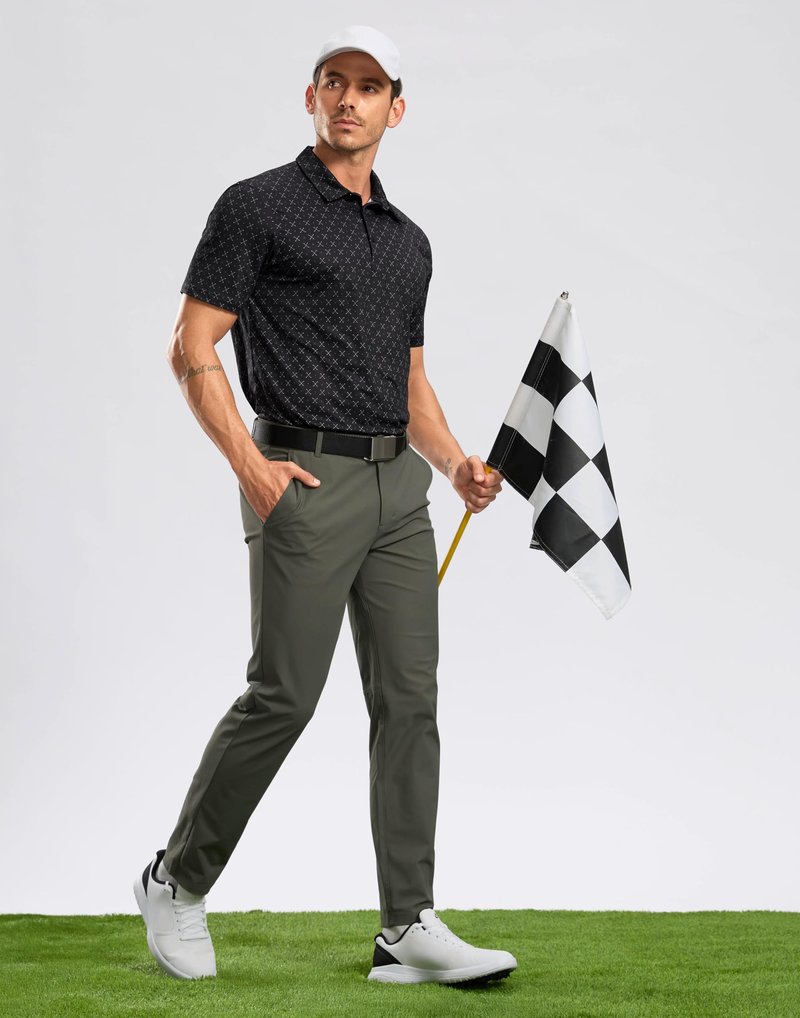 Men's Golf Shirt Short Sleeve Dry Fit Polo Moisture Wicking Print Collared Golf Shirts for Men Casual Lightweight(Golf Clubs Black,M)