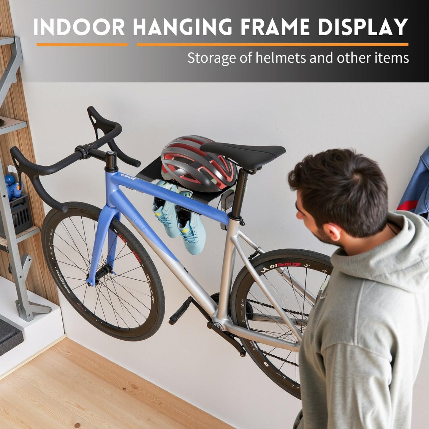 KAWBIYJ Bike Wall Mount, Bike Rack Garage, Space-Saving Bike Wall Hanger, Storage Stand Multifunctional Shelf Wall Bike Mount for Road, Mountain or Hybrid Bikes, Bike Rack Holds up to 66lbs(Black)