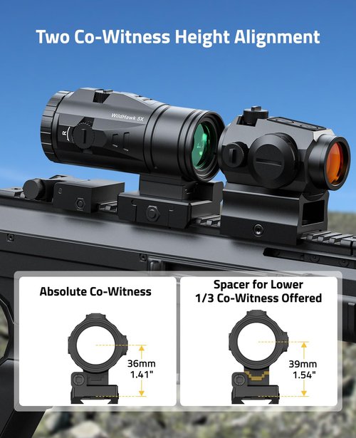 CVLIFE WildHawk 5X Red Dot Magnifier, with Flip-to-Side Mount for 21mm Picatinny, Red Green Dot Scope Optic Reflex Sight Magnifiers, Absolute & Lower 1/3 Co-Witness, 1500G Shockproof IPX7 Waterproof