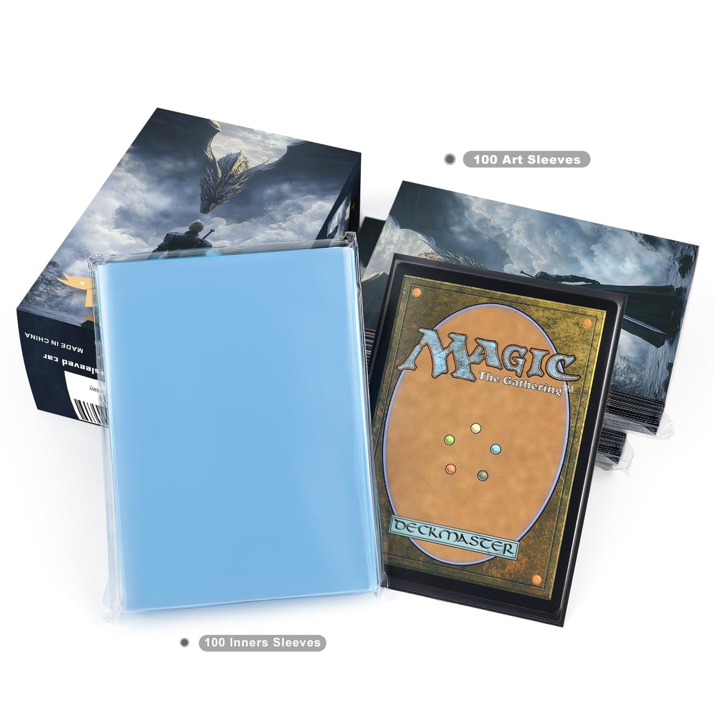 Katomula 100 MTG Card Sleeves with 100 Inner Sleeve, Textured Back Art Sleeves, Fit Standard Size Cards - Fantasy Dragon
