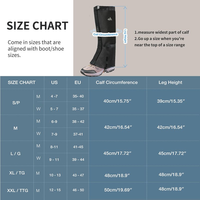Unigear Snow Leg Gaiters, Waterproof Boot Gaiters for Hiking Walking Climbing Hunting Skiing 1000D Fabric (Large)