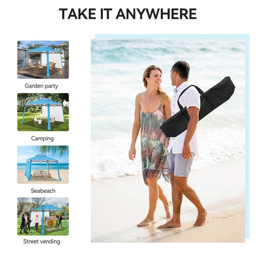PANTAZO Beach Cabana 8x8 UPF50+ Beach Shade Canopy with Side Wall and 4 Sand Pockets Easy Set up and Take Down for Family,Blue