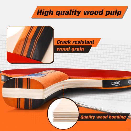 LUOXG Ping Pong Paddles Set of 4, Ping Pong Paddles and Balls, Table Tennis Rackets Set Suitable for Indoor and Outdoor Games, Family Games