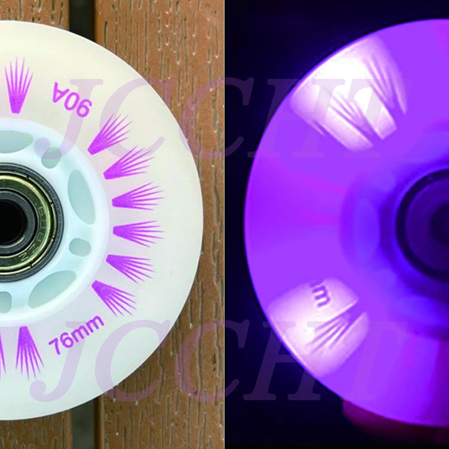 JCCHT Light up Inline Skate Wheels Luminescence Roller Skate Replacement PU Wheels 60mm~110mm with Bearings 90A 8-Pack,Purple,110MM