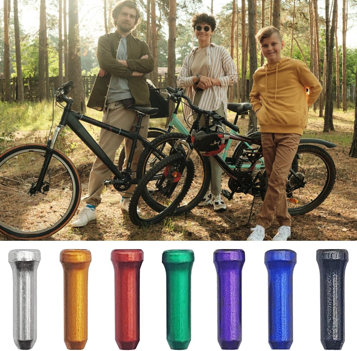 100 Pcs Bike Cable End Caps, Silver Cable End Crimps, Derailleur Cable Tips, Bike Brake Cable End Tips, Alloy Bicycle Wire End Caps, Brake Tips Shifter for Road Mountain Bicycle