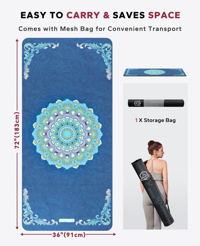 HAPBEAR Large Yoga Mat - 72x36'' Wide workout Mat, Suede Surface with TPE Layer, 1/4'' Thick for Cushioned Support, Non-Slip Yoga Mat, Suitable for Yoga, Pilates, Home and Gym Workouts