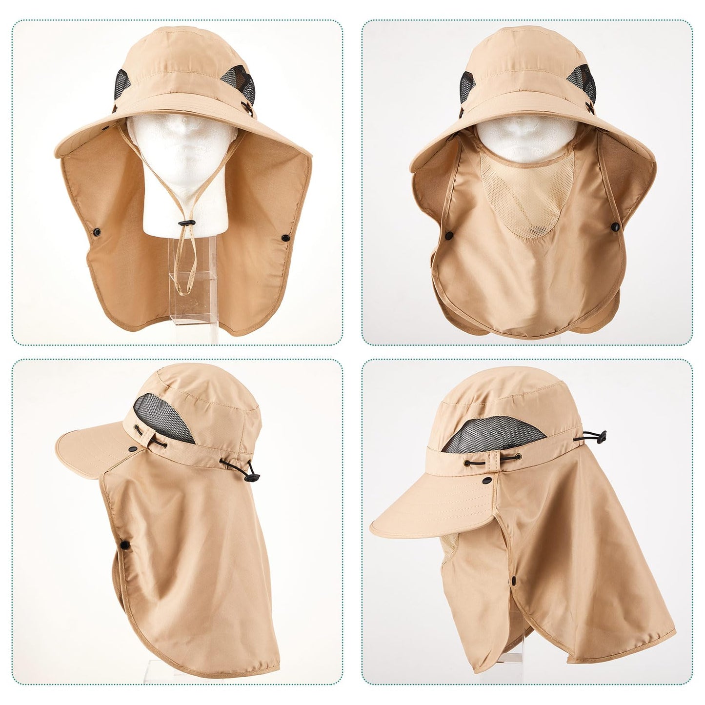 Cuffbow 3 Pcs Sun Hat for Men Women with Neck Flap Breathable Wide Brim Bucket Hat UV Protection UPF 50+ Fishing Hiking(Dark Gray, Gray, Khaki)