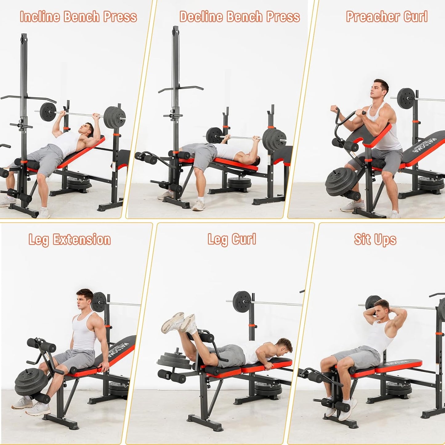 1500LB 8 IN 1 Olympic Weight Bench with Lat Pulldown and Leg Extension/Curl, Foldable Bench Press with Preacher Curl & Barbell Rack, Workout Benches for Home Gym(US Stock)