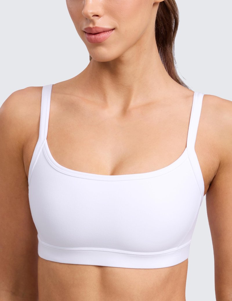 CRZ YOGA Butterlift Double Lined Scoop Neck Sports Bras for Women - Spaghetti Straps U Back Yoga Top Non Padded White Medium