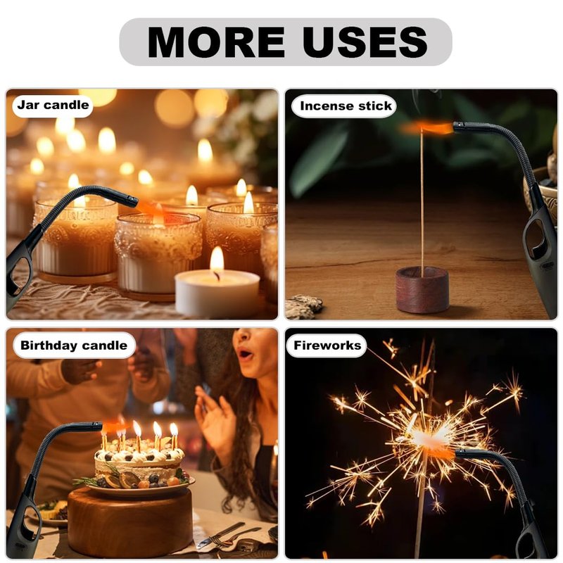 4 Pack Lighter Refillable Butane Lighters, Flexi-Wand Long Lighters for Candle Camping Fireplace Party BBQ Grill(Fuel Not Included)