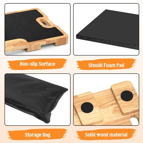 Zaldia Wooden Fitness Board - Resistance Band Workout Footplate with Foam Pad & Storage Bag - Wood Exercise Step Platform with Non-Slip Surface for Home Body Gym, Strength Training