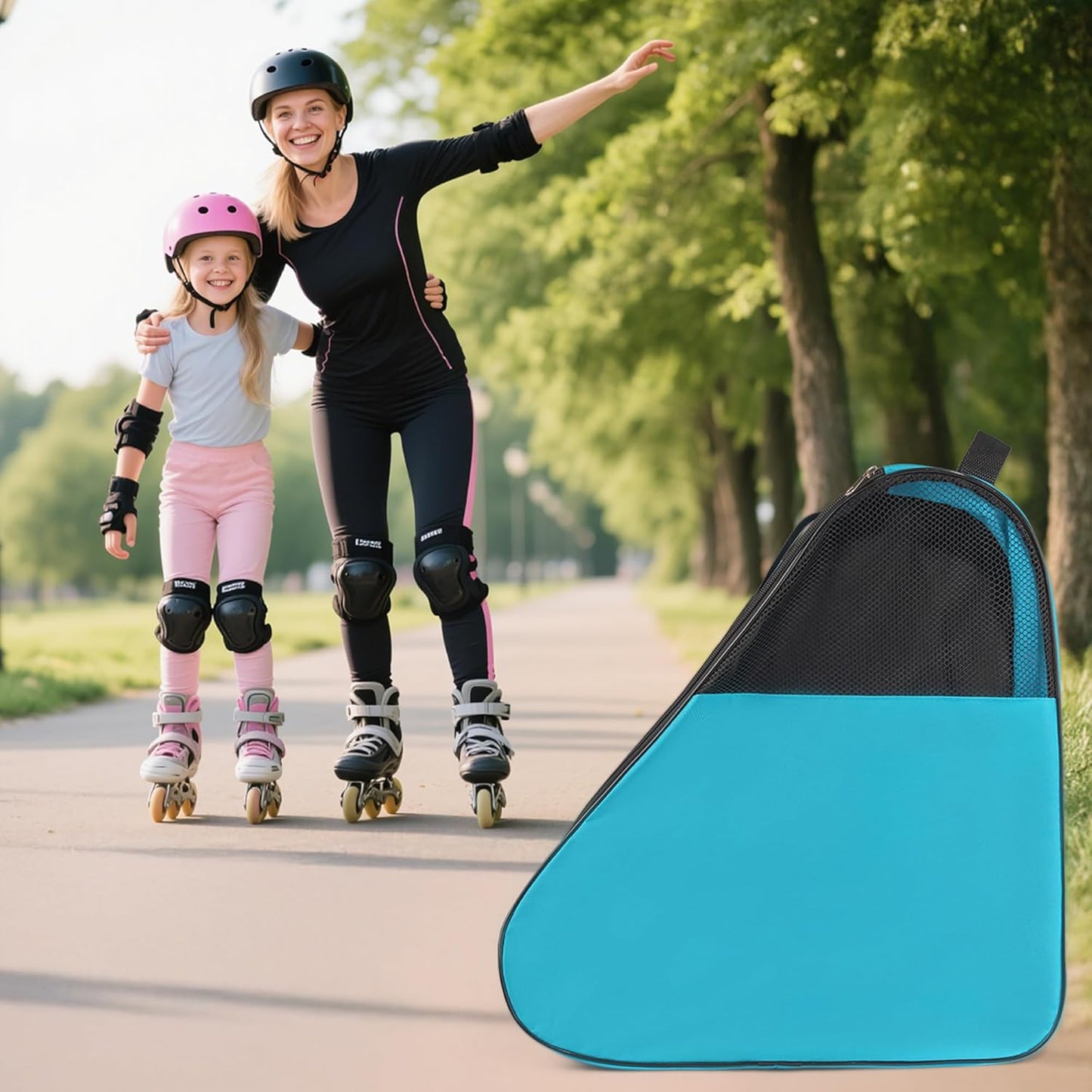 Ice Skate Bag, Large Capacity Roller Skate Bag for Both Kids and Adults, Breathable Figure Skating Bag with Adjustable Shoulder Strap Fit for Roller, Ice, Inline Skates