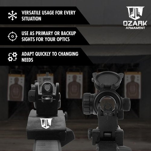 OZARK ARMAMENT Flip Up Iron Sights - BUIS Flip Up Sights Rail Mount Iron Sights - Front and Rear Flip Up Sight Set