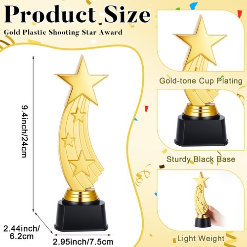 Quelay 4 Pcs 9.5 Inch Shooting Star Trophy Awards Gold Plastic Star Trophies Bulk for Employee Recognition, School Prizes, Motivational Gifts, Celebrating Outstanding Achievements, Competitions