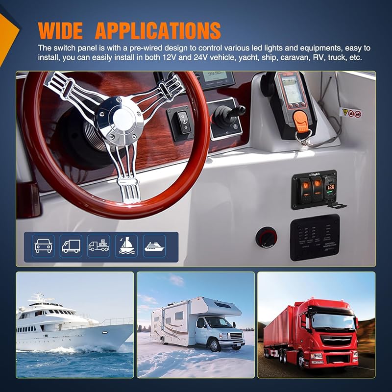 Nilight 2-Gang Rocker Panel with PD Type-C USB Charger & Voltmeter - Amber Variation