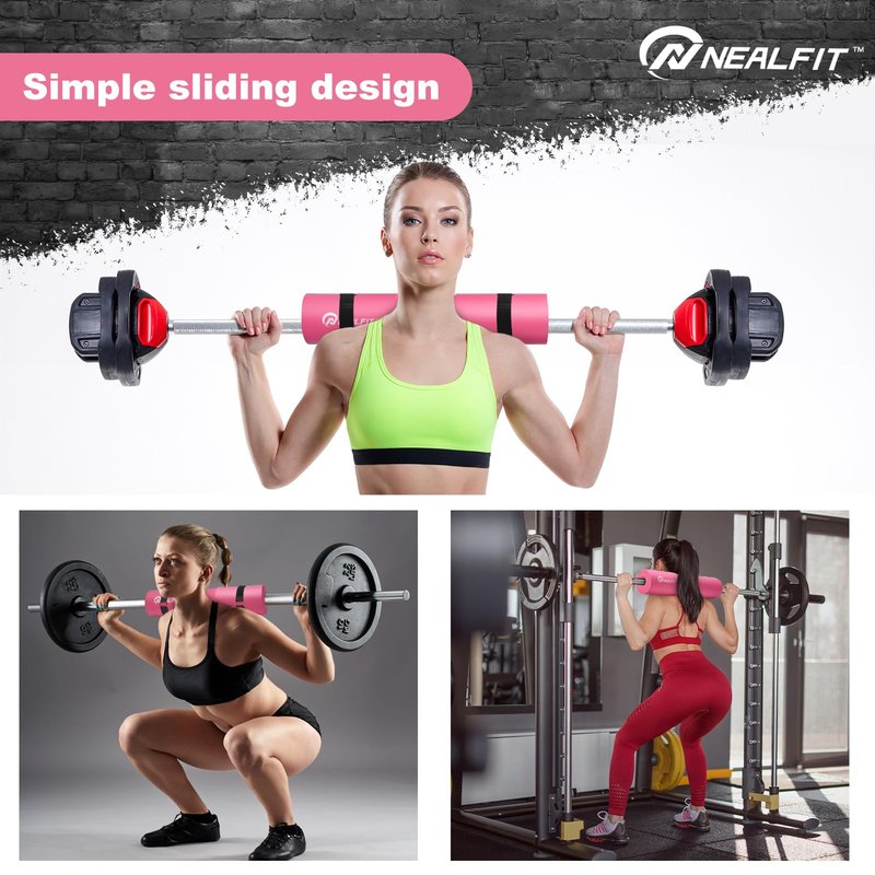 NEALFIT Barbell Pad Squat Pad for Squats—Squat Bar Pad—Great for Weightlifting,Lunges and Hip Thrusts—Foam Sponge Pad—Fit Standard and Olympic Bars Perfectly (Pink)